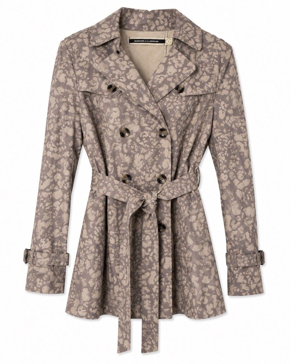 Daughters Of The Liberation Trench Coat Womens 6 Taupe Animal Print Belted NWOT